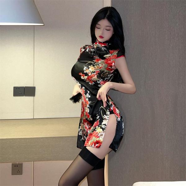 艶美花魁　麗しのチャイナミニドレス 深スリット誘惑のボディコン　サテンミニスカワンピース　スリット入り　特別なひと時に F736